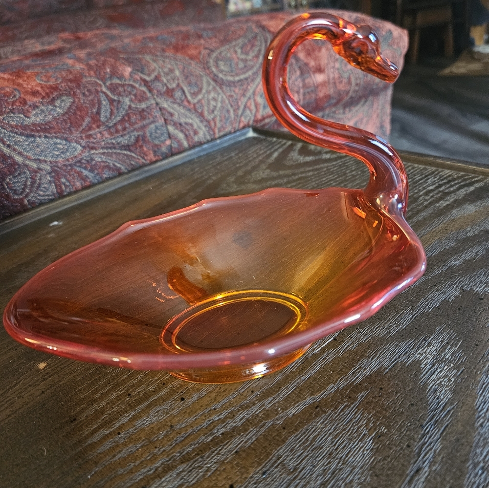 Vintage Persimmon Swan Candy Dish